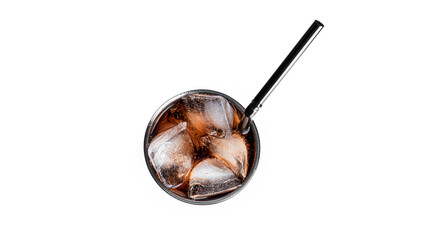 Cola with ice in a transparent glass isolated on a white background.