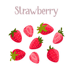 Delicious fresh strawberry, whole and sliced berries. Healthy nutrition product.