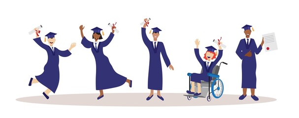 Students rejoice at the end of their studies. Vector illustration.