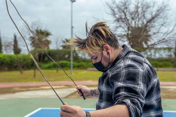 Fat man jumping the rope