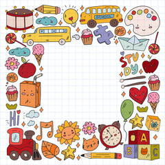 Vector pattern with school icons. Internet education, e-learning. Digital technology.