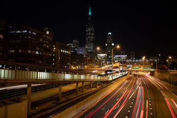 Fototapeta na wymiar chicago expressway night