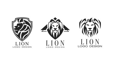 Lion Logo or Logotype Design as Graphic Mark and Emblem Vector Set
