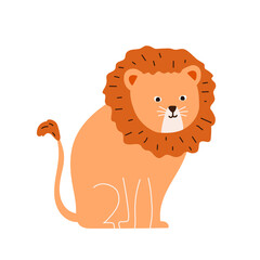 Cute lion in cartoon style isolated on white background. Hand painted animal. Childish character.