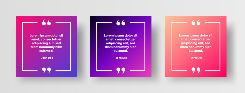 Set of Social Media Post Template for Quotes. Quote Text Social Post or Square Banner Editable Vector. Quotation Typography on Modern Gradient Background with Border