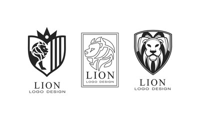 Lion Logo or Logotype Design as Graphic Mark and Emblem Vector Set