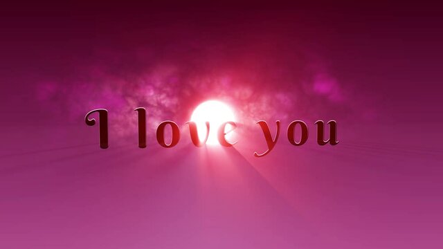 Volumetric inscription I love you. Animated pink background.