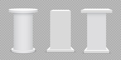 White blank pedestals on transparent background. Vector illustration. - obrazy, fototapety, plakaty