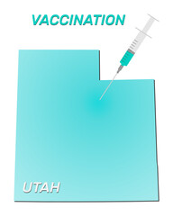 Vaccination of Utah. Coronavirus vaccine concept, syringe of vaccine and needle planting on Utah map. Vector illustration of a syringe with map and vaccine.