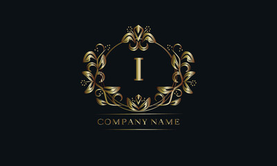 Vintage bronze logo with the letter I. Elegant monogram, business sign, identity for a hotel, restaurant, jewelry.