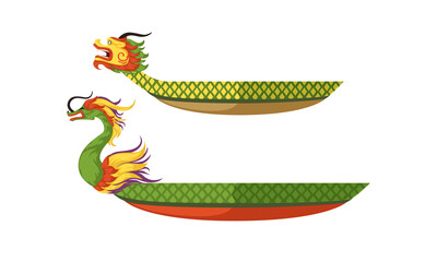 Dragon Boat as Chinese Wooden Watercraft Vector Set