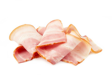 Fresh raw slices bacon isolated on white background.
