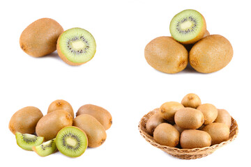Set of different composition of kiwi isolated on white. Collage.