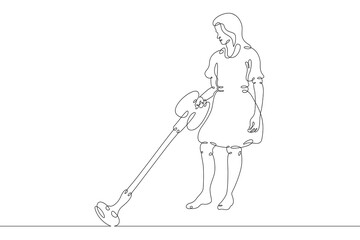 Woman is cleaning the house. Cleaning and cleanliness, vacuum cleaner.