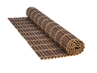 Rolled bamboo mat for food dark color isolated on the white background