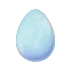Watercolor image of single gently blue colored egg isolated on white background. Hand drawn symbol of Easter. Illustration of traditional treat for spring holiday