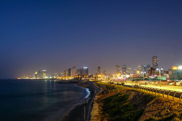 Fototapeta na wymiar Tel Aviv Jaffa Seaside at night.