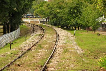 Old railway tracks turn left 