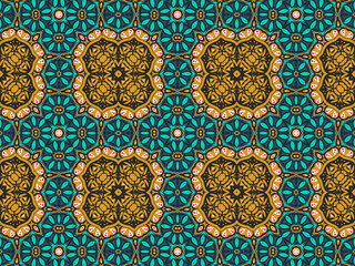 Geometric Seamless Ornament Abstract Pattern Gold Yellow, Green, Black, and Blue, For print and Background. Geometric Tiles Digital Paper.