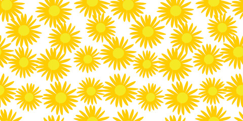 seamless background with yellow sunflowers, vector drawing, white and yellow pattern