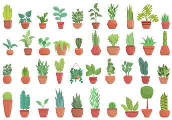 Plants icons set. Cartoon set of plants vector icons for web design