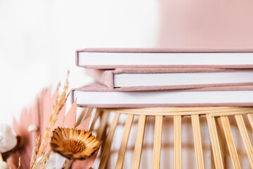 Pink textured photo albums