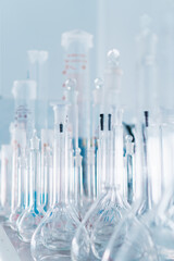 Laboratory glassware, test tubes and flasks for experiments and scientific discoveries.