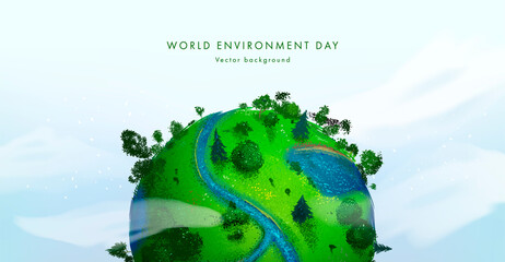 World environment day. Earth globe with splashes in watercolor style art. Concept design for banner, poster, greeting card. Vector illustration © AM_art