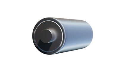 Battery isolated on a white background. AA or 18650 vape or electric car Lithium battery of metallic material cut out. 3D Illustration