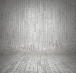 Old curved wooden background / Grungy old curved wooden interior, texture with copy space