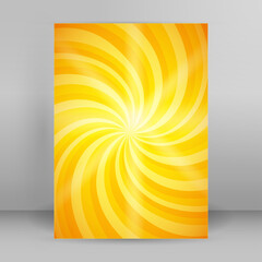 Abstract spiral background of bright glow perspective with lighting yellow orange twist line. Vector Illustration eps 10. Can for business brochure, flyer party, banners, wrapper lollipop candy, label
