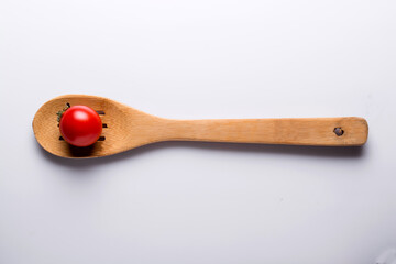 Top view Wooden spoon isolated on white background. Wooden spoon close up.