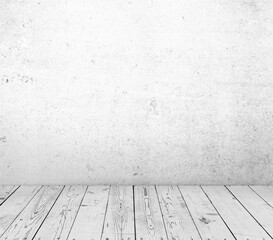 Empty Old Brick Wall Texture with wooden floor, Grungy wooden floor and old brick wall texture grunge background, Abstract Web Banner. Copy Space.