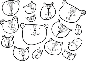 Cute bears set. Teddy bear in doodle sketchy style. Vector illustration with funny wild animals in line art artistic style. Design element - 421096452