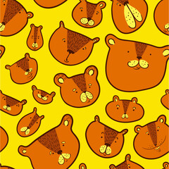 Cute bears seamless pattern.. Background with Teddy bear in doodle sketchy style. Vector illustration with funny wild animals in line art artistic style. Design for surfaces, textile, wrapping paper - 421096472