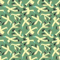 Doodle birds seamless pattern .Background with flying isolated ducks characters. Vector illustration in funny sketchy style for surface design, wrapping paper, fabric and textile - 421096647