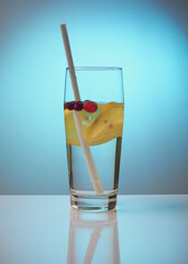 Zitrone und Moosbeeren im Wasser