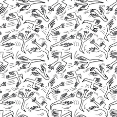 Doodle birds seamless pattern.Background with flying isolated ducks characters. Vector illustration in funny sketchy style for surface design, wrapping paper, fabric and textile - 421096694