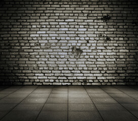 Empty Old Brick Wall Texture. Painted Distressed Wall Surface. Grungy Wide Brick wall. old wall texture grunge background, Abstract Web Banner. Copy Space.