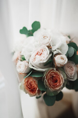 Wonderful luxury wedding bouquet of different flowers