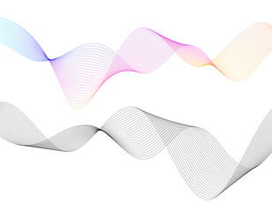 Design elements. Wave of many gray lines. Abstract wavy stripes on white background isolated. Creative line art. Vector illustration EPS 10. Colourful shiny waves with lines created using Blend Tool.