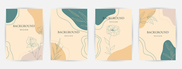 Modern abstract background. Social media stories and post creative Vector set. cover, invitation, banner, placard, brochure, poster, card, flyer and other. Tropical leaves warm color of the earth tone