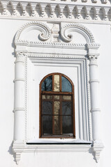 Windows on the facade of Znamensky Monastery in  Irkutsk, Russia