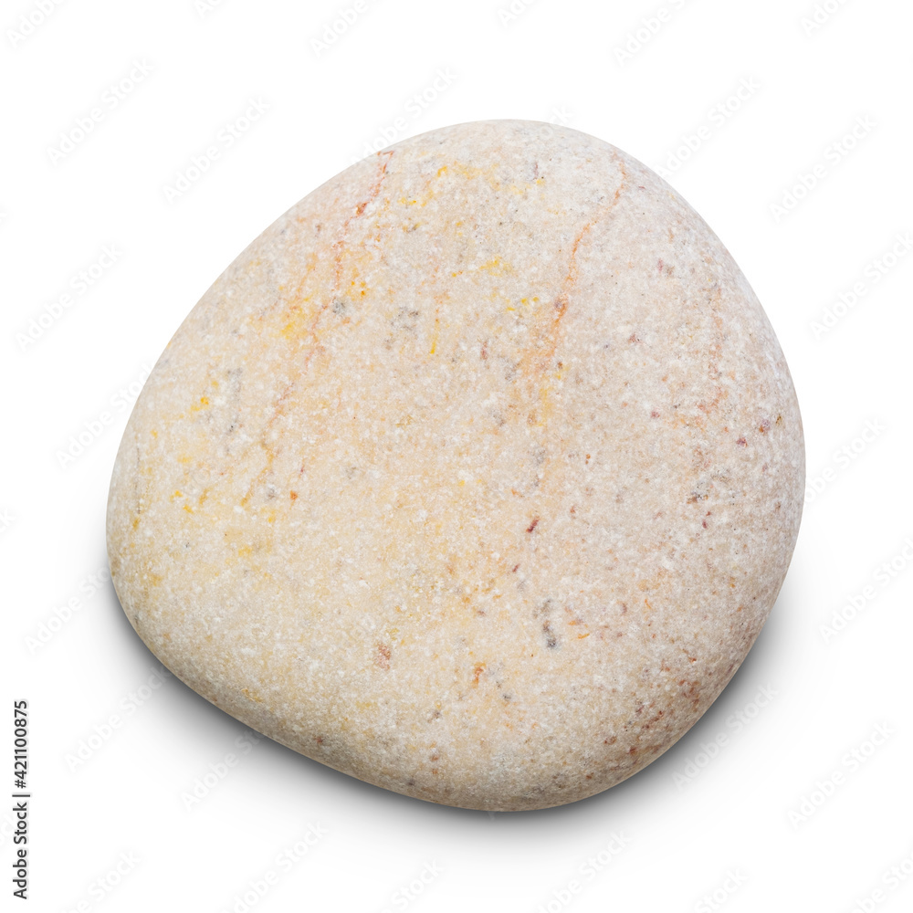 Poster pebble. smooth red gray sea stone isolated on white background with shadows, clipping path for isola
