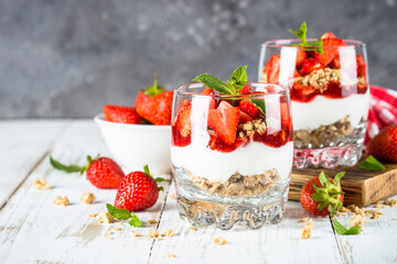 Greek yogurt parfait with strawberry.