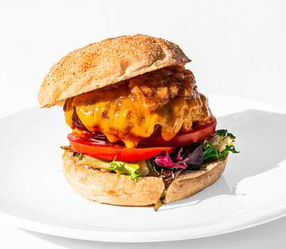 fresh tasty burger on white background