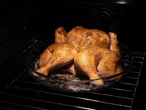 Cooking Whole Chicken In Oven. Baking Dinner For Holiday