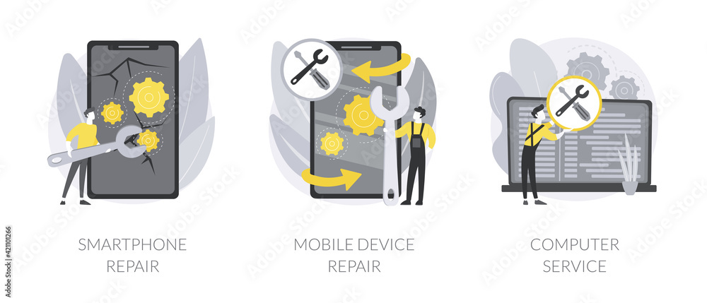 Poster gadget fixing abstract concept vector illustrations.