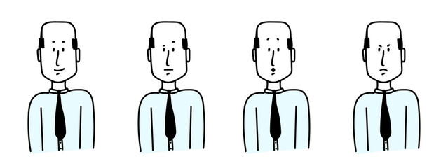 Cartoon drawing of a man, with different facial expressions.