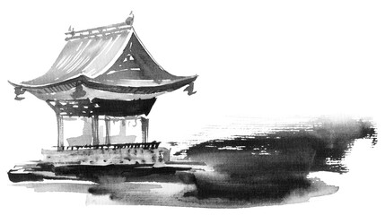 Japanese building on white background
